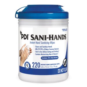 Sani-Hands Hand Sanitizing Wipes with Ethyl Alcohol - 6 x 7.5 inches, 220 Count Canister