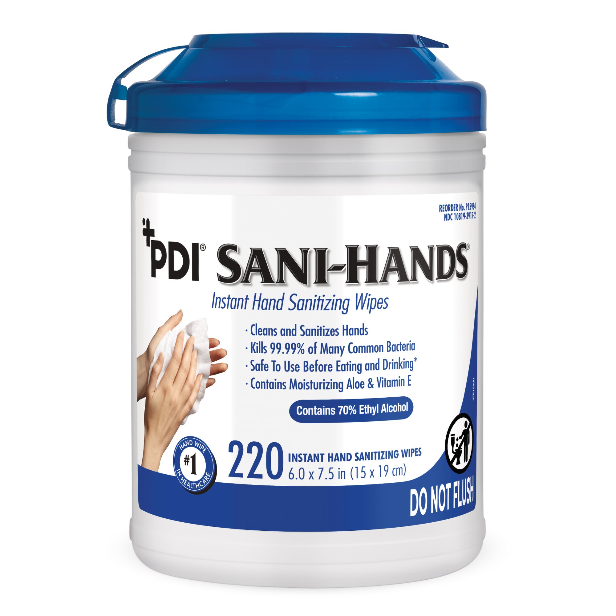 Sani-Hands Hand Sanitizing Wipes with Ethyl Alcohol - 6 x 7.5 inches, 220 Count Canister