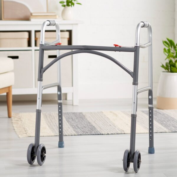 McKesson Steel Bariatric Folding Walker with Wheels * Adjustable Height, 500 lb Capacity - Image 4