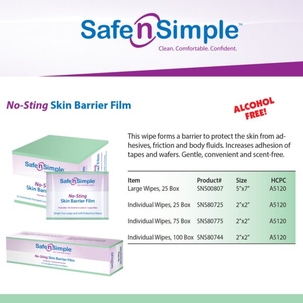 Safe N Simple™ No-Sting Skin Barrier Wipes - Sterile, Unscented, Alcohol-Free, 100 Count - Image 7
