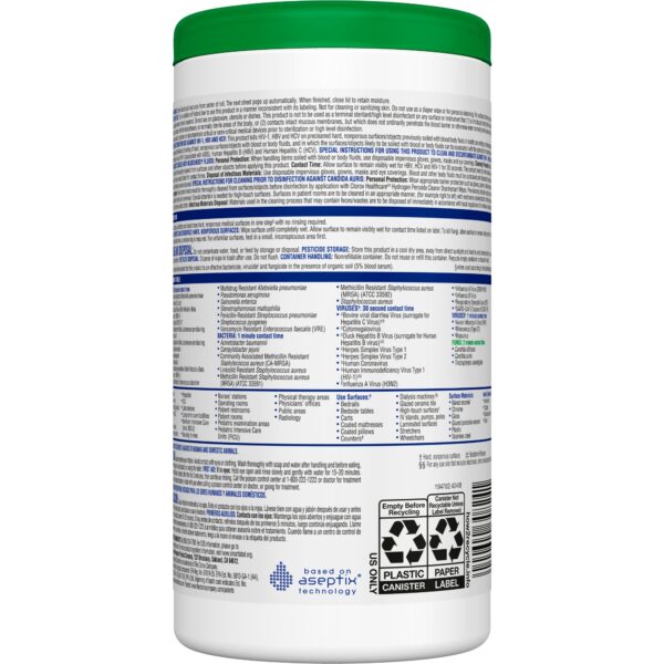 Clorox Healthcare Hydrogen Peroxide Disinfectant Wipes Canister – 95 Count, Unscented, Hospital-Grade Surface Cleaner and Disinfectant - Image 2