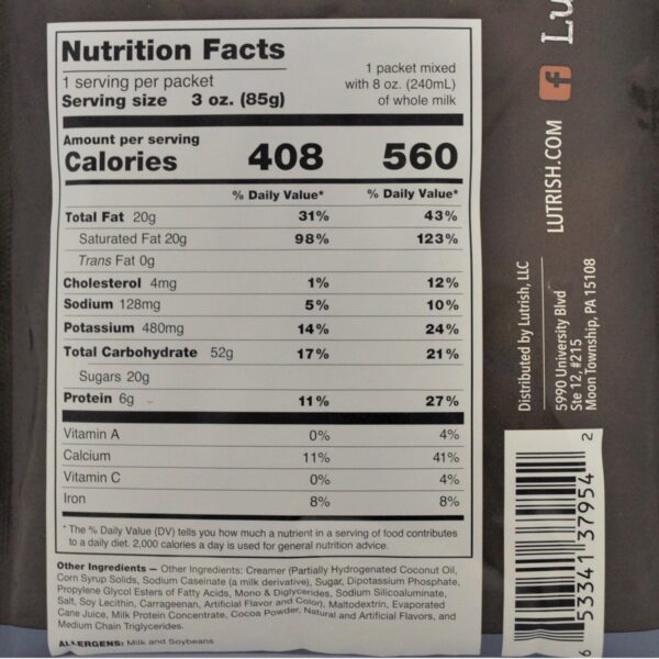 Lutrish High Calorie Chocolate Oral Supplement Shake - 3 oz Packets (24/CS) - Image 3