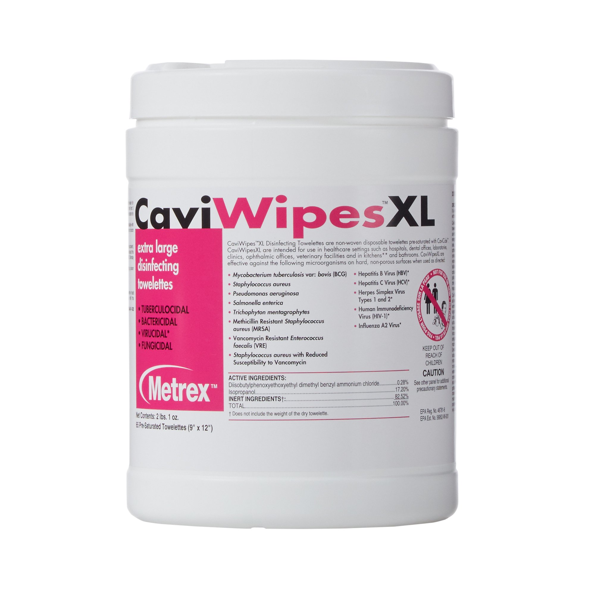 Metrex CaviWipes Surface Disinfectant Alcohol-Based Wipes, 9 x 12 Inch - 66 Count Canister