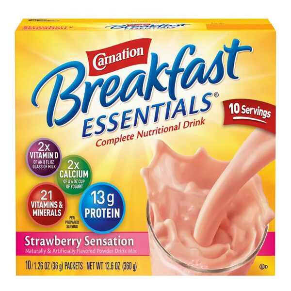Carnation Breakfast Essentials Strawberry Nutritional Drink by Nestle - 13g Protein, 220 Calories per Packet - Image 2