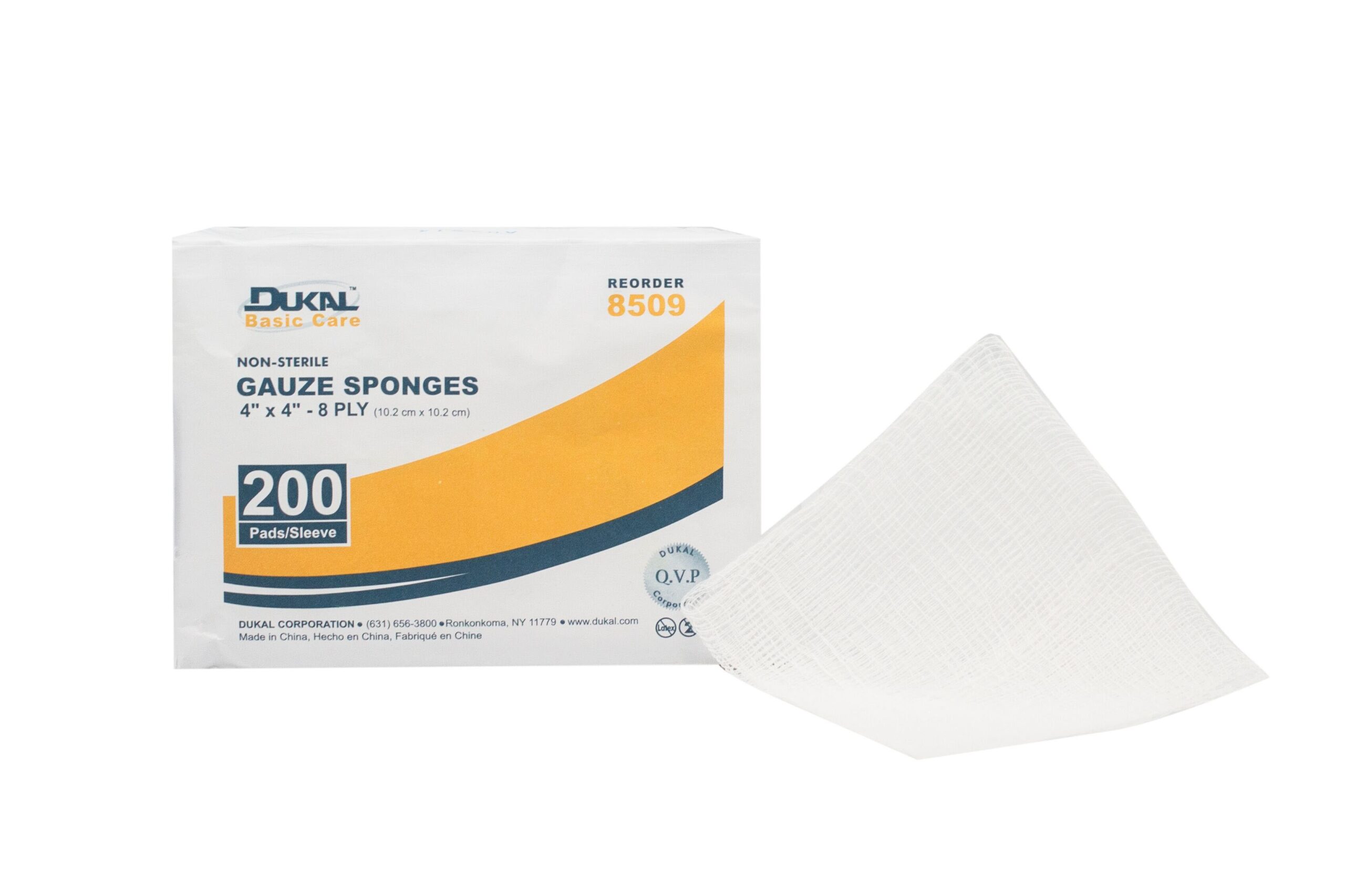 Basic Care Dukal Gauze Sponge 4 x 4 Inch 8-Ply NonSterile Wound Dressing