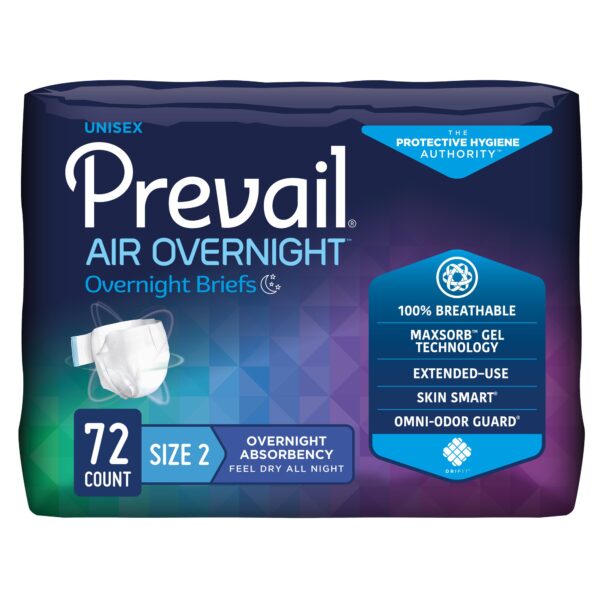 Prevail Air™ Overnight Heavy Absorbency Briefs Size 2 – 45 to 62 Inch Waist, Refastenable Tabs, Microclimate Care, and Skin Smart Fabric - Image 2