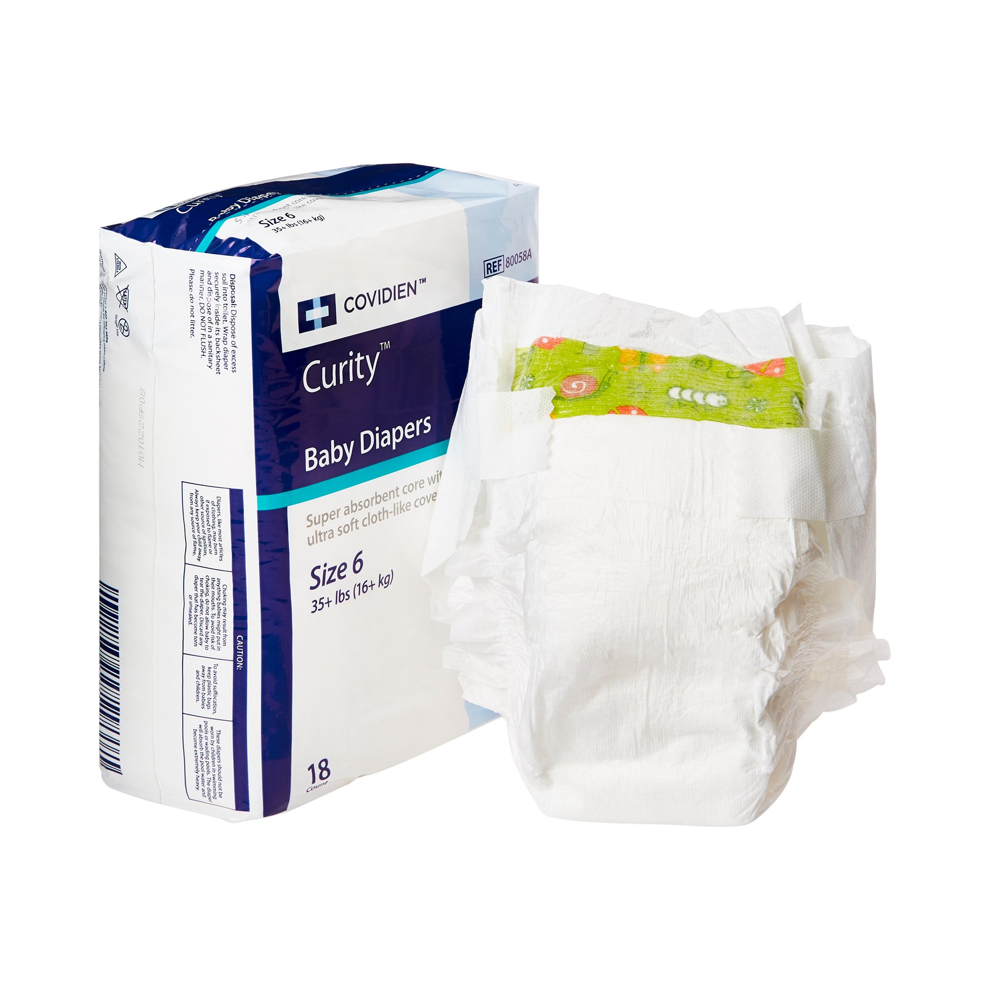 Cardinal Health Wings Curity Size 6 Baby Diapers * Heavy Absorbency, Refastenable Tabs, 35+ lbs, 18 Pack