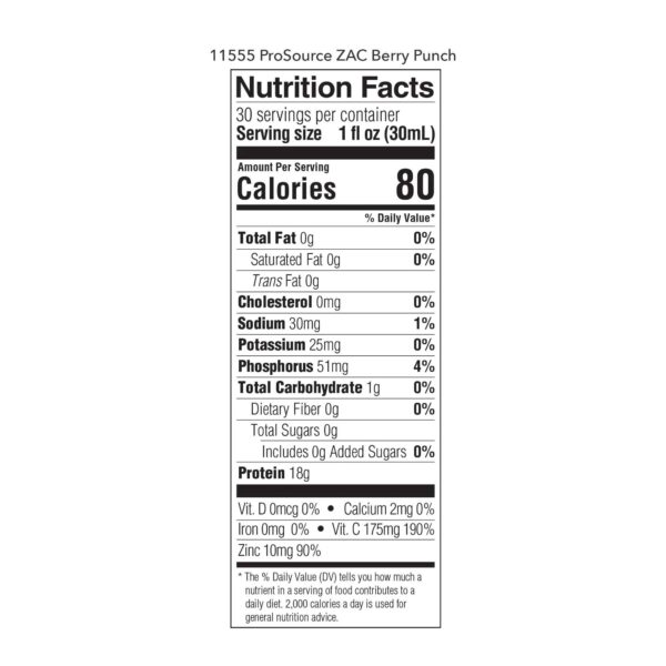 ProSource ZAC* Berry Punch Liquid Protein Supplement - 32 oz. Bottle for Wound Healing Support - Image 2