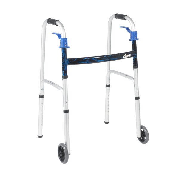 Drive* Aluminum Dual Release Folding Walker with Wheels * Flame Blue, Adjustable Height from 32.5 to 39.5 Inches, 350 lb Capacity - Image 3