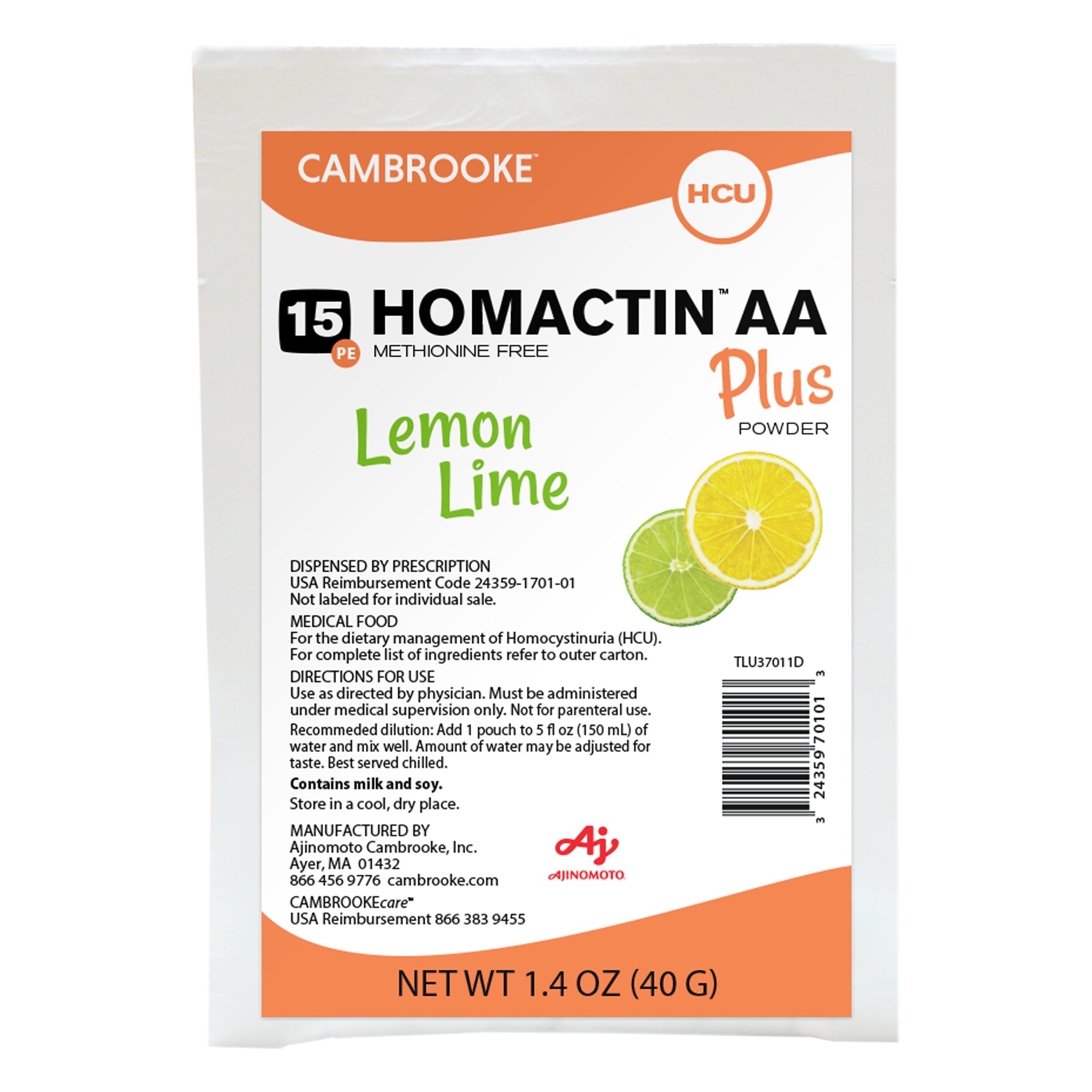 Homactin AA Plus Lemon Lime Oral Supplement Pack of 30 by Homactin