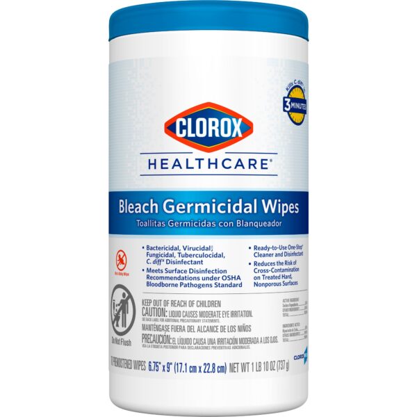 Clorox Healthcare Bleach Germicidal Wipes Canister – 70 Count, Hospital Grade Surface Disinfectant - Image 3