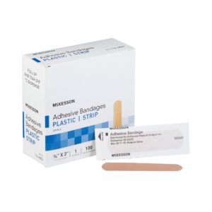 McKesson Adhesive Bandage with Plastic Patch, 3/4 x 3 Inches, Sterile, Tan