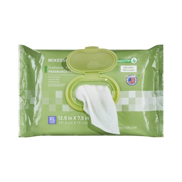 McKesson Flushable Wet Wipes XL Unscented – 48 Count Pack with Snap Lid for Personal Hygiene - Image 9