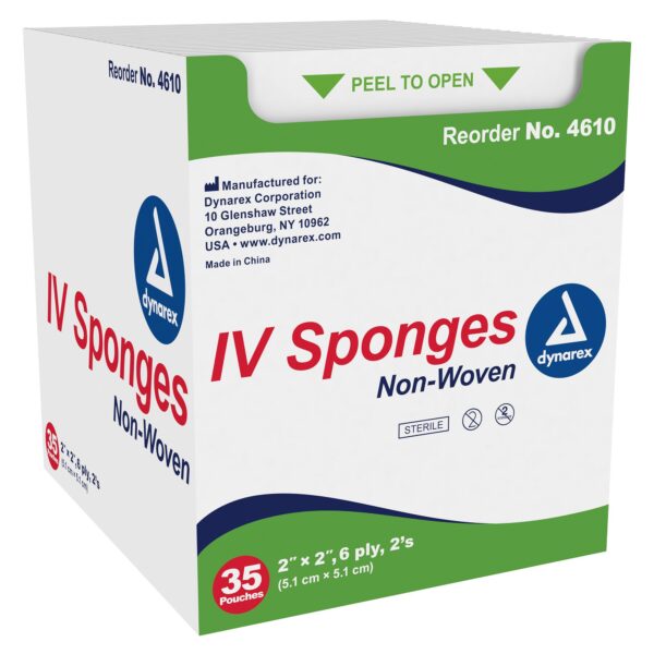 Dynarex I.V. Sponge, 2 x 2 inch, 6-Ply - Sterile Nonwoven Gauze for IV and Wound Care - Image 2