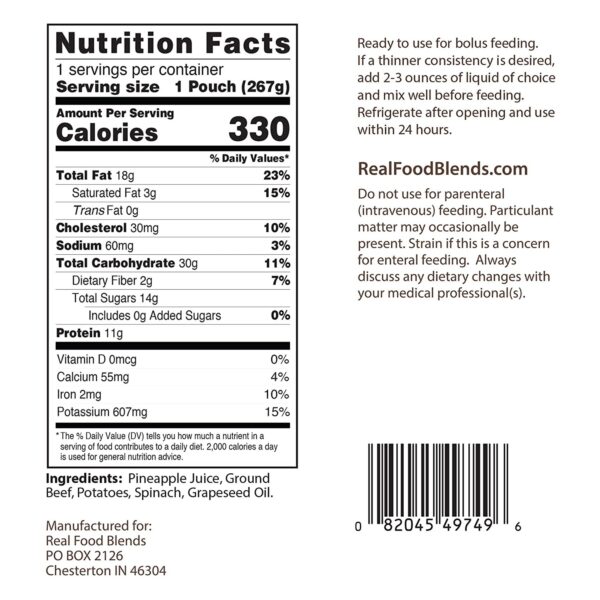 Real Food Blends* Beef, Potatoes & Spinach Puree Tube Feeding, 9.4 oz - Image 3