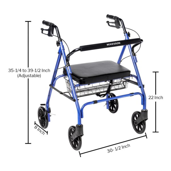 McKesson Bariatric Blue Folding Steel Four-Wheel Rollator with 8-Inch Casters - Image 5