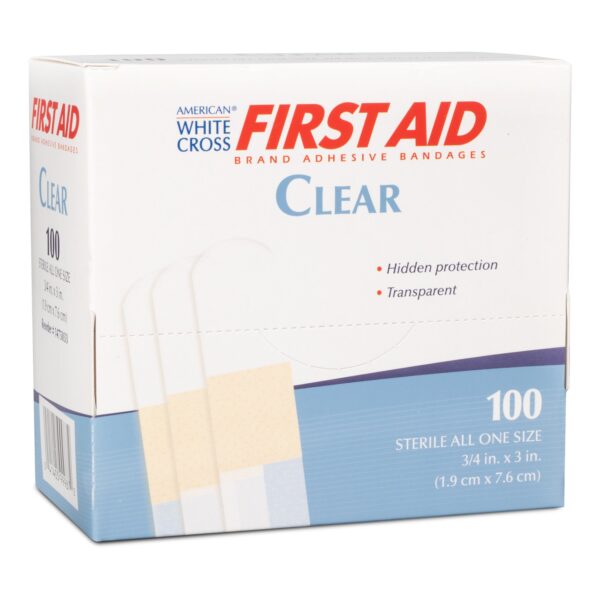 American White Cross First Aid Clear Adhesive Bandage 3/4 x 3 Inches, Box of 100 - Image 2