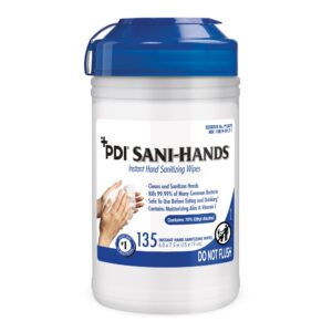 Sani-Hands® Hand Sanitizing Wipes with 70% Ethyl Alcohol – Unscented, 6 x 7.5 Inches, 135 Count Canister