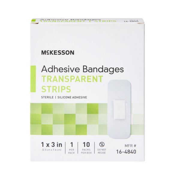 McKesson Sheer Waterproof Silicone Adhesive Bandage, 1 x 3 Inch (10 per Box) - Image 4