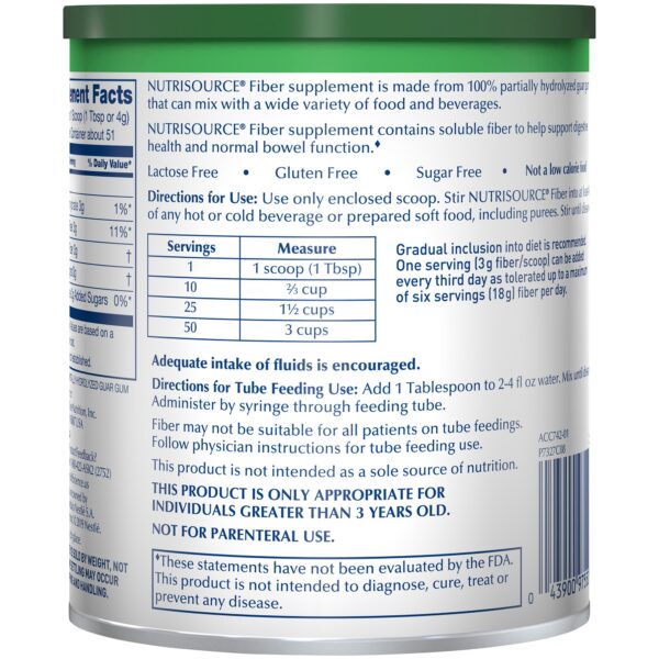 Nutrisource Fiber Supplement - 7.2 oz Canister with Partially Hydrolyzed Guar Gum for Digestive Health - Image 8