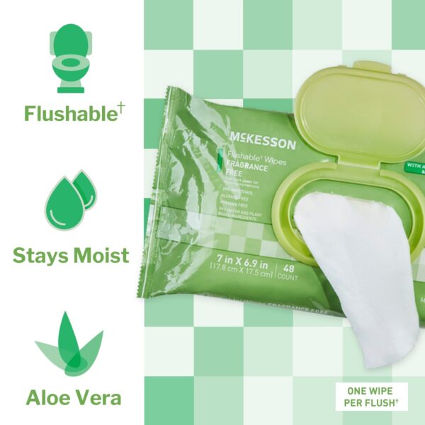 McKesson Flushable Wet Wipes Unscented - 48 Count Pack for Personal Hygiene - Image 2