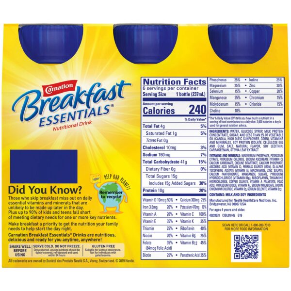 Carnation Breakfast Essentials Vanilla Nutritional Drink * 8 oz Bottle by Carnation - Image 4