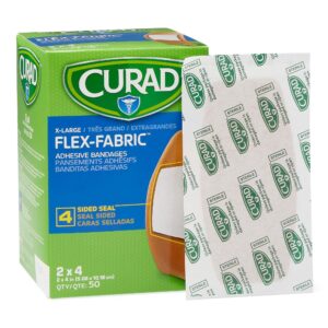 Curad? Flex-Fabric Tan Adhesive Strip 2 x 4 Inch - Sterile, Latex-Free Wound Bandage