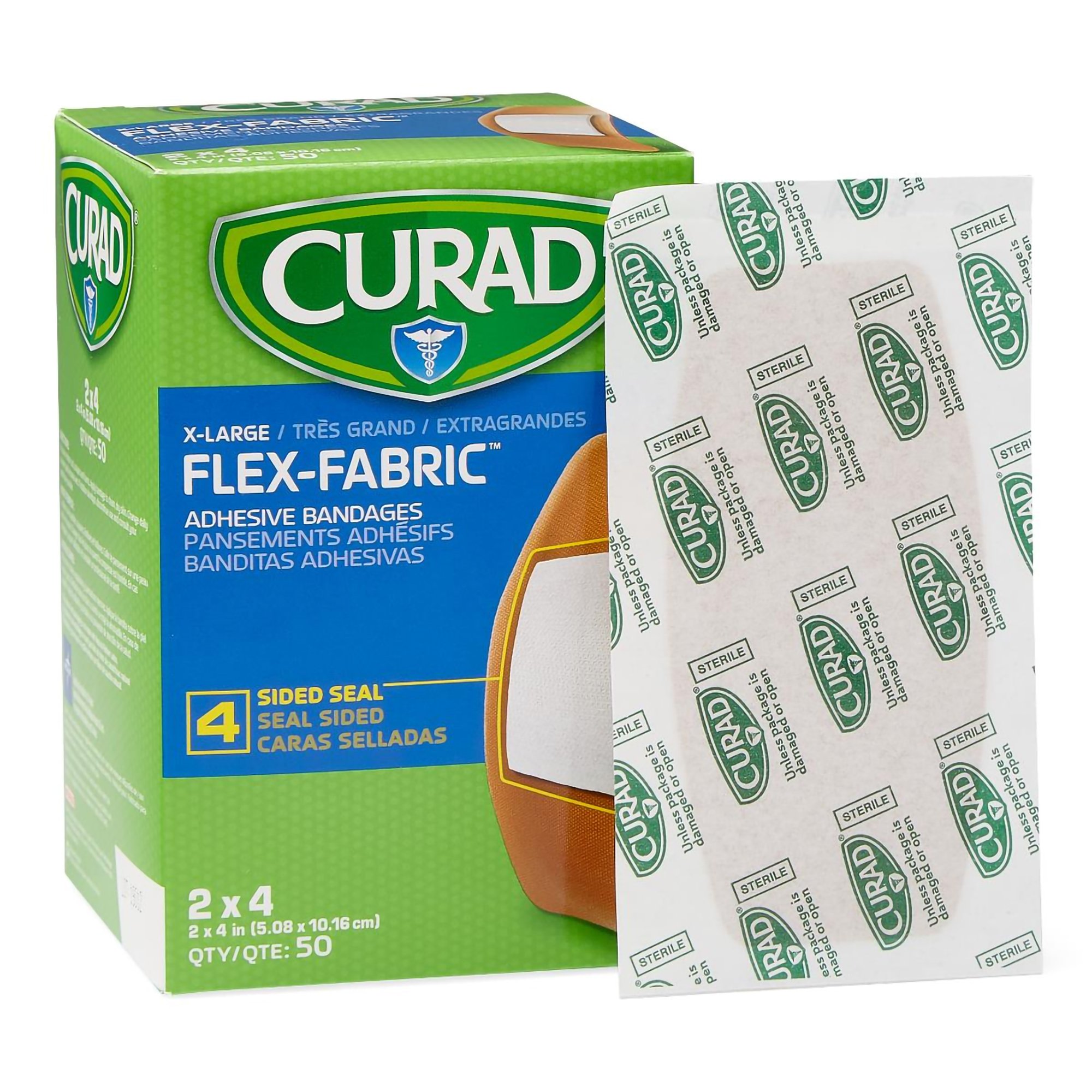 Curad? Flex-Fabric Tan Adhesive Strip 2 x 4 Inch - Sterile, Latex-Free Wound Bandage