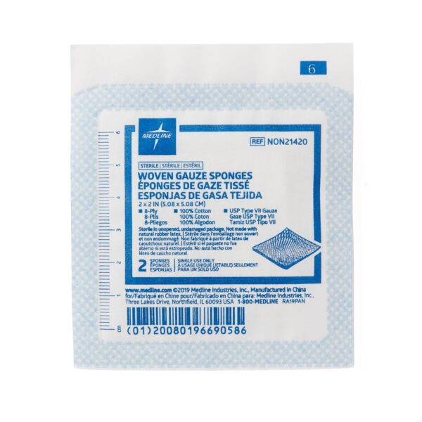 Medline Sterile USP Type VII Gauze Sponge, 2 x 2 Inch, 8-Ply - Pack of 50 - Image 2