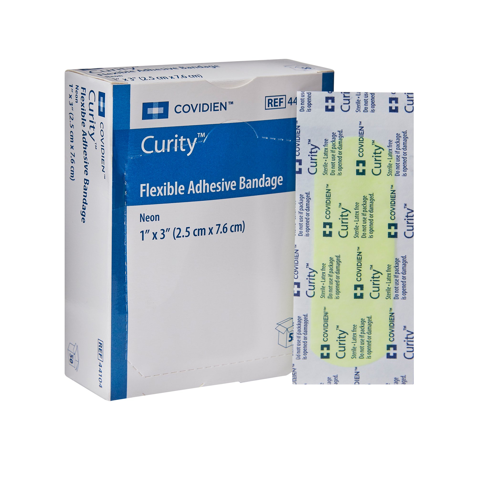 Curity* Neon Fabric Flex Adhesive Bandages, 1 x 3 Inch, Bright Multicolor (50 per Box)