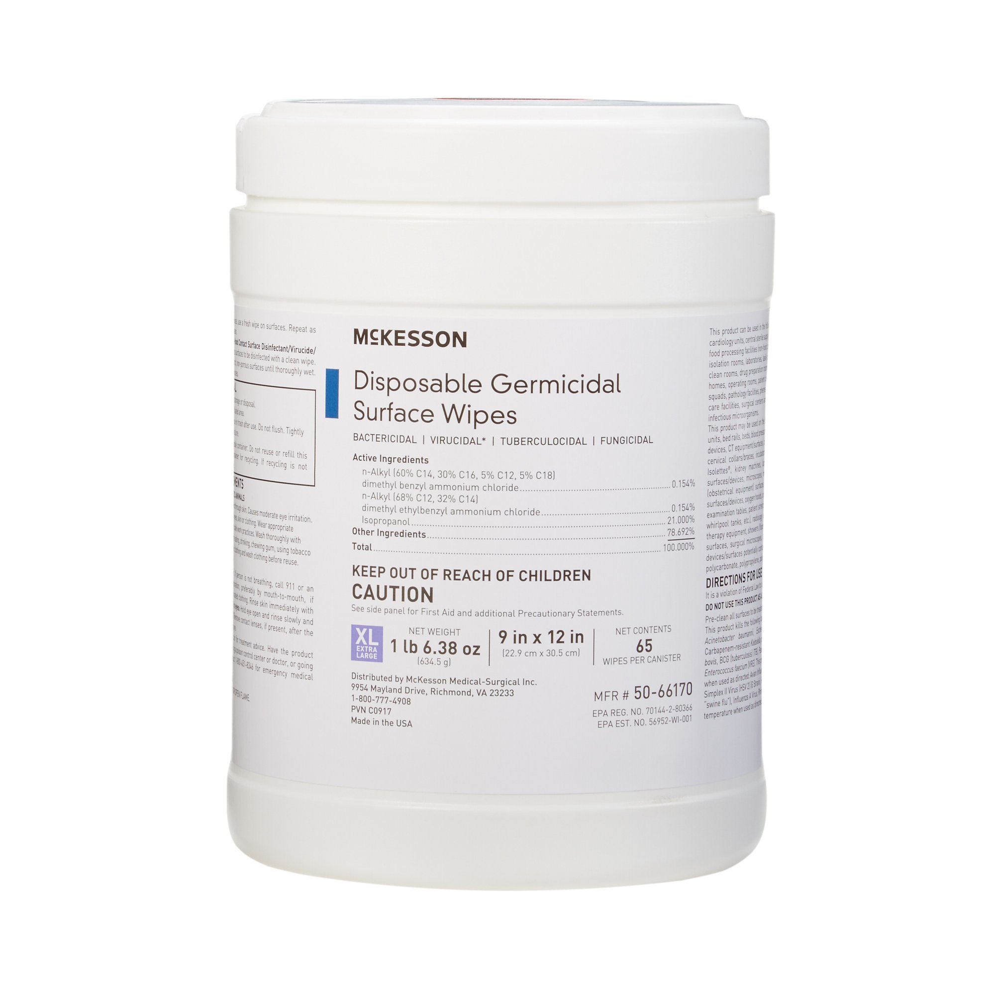McKesson Germicidal Extra Large Surface Disinfectant Wipes Canister