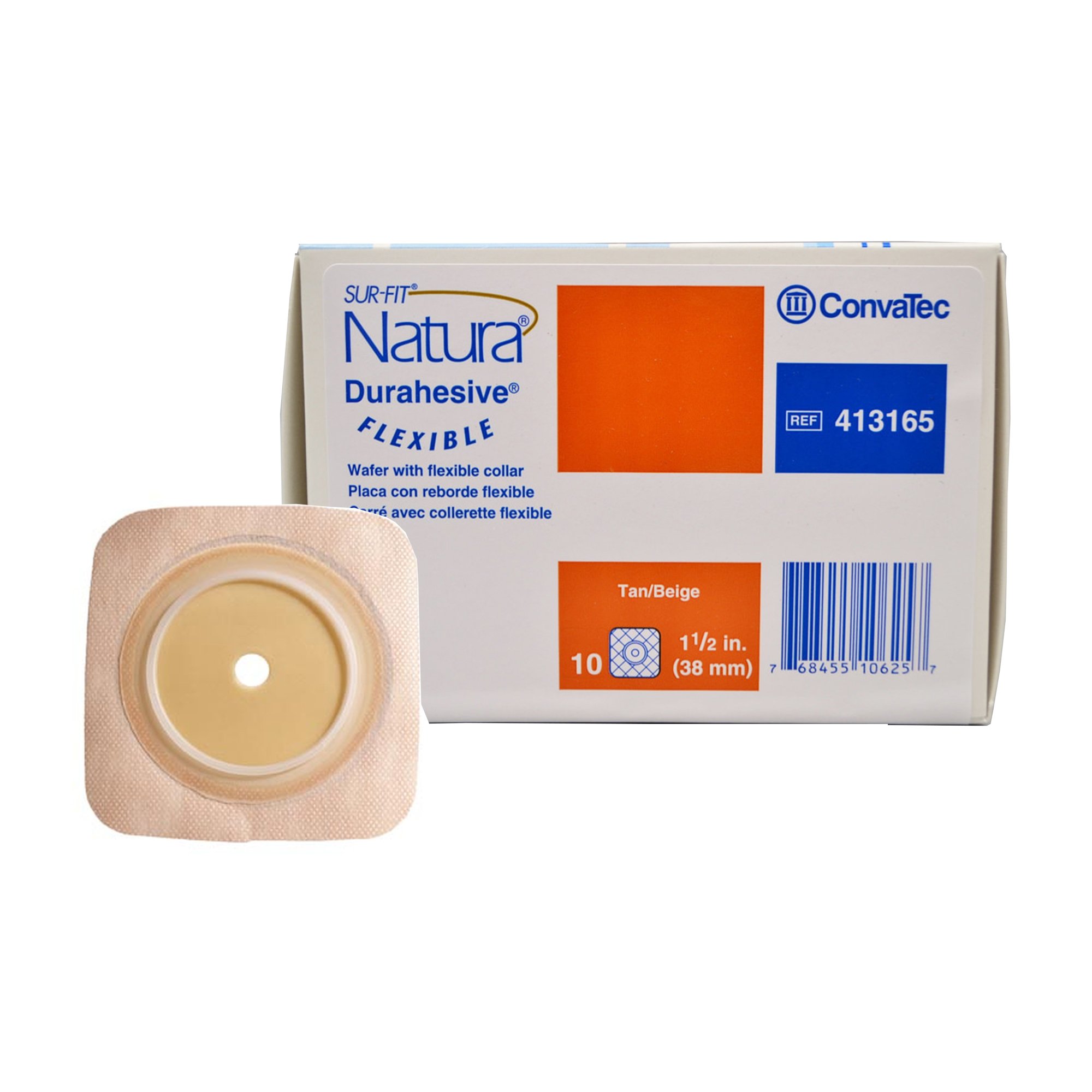 Sur-Fit Natura® Two-Piece Durahesive® Skin Barrier with 38 mm Flange – 4 x 4 Inch, Tan, for Liquid Stoma Output