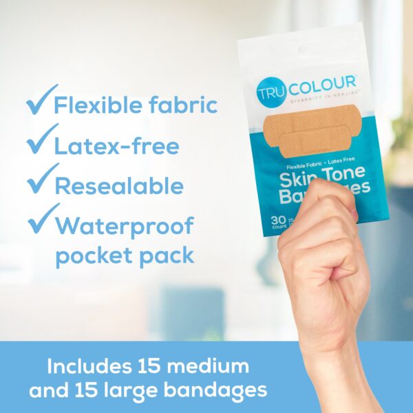 Tru-Colour Skin Tone Adhesive Bandages for Fair Skin Tones, Waterproof, 1 x 3 Inch, 30 Pack - Image 6