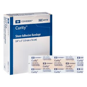 Curity* Sheer Adhesive Bandage, 3/4 x 3 Inch - Sterile, Flexible Plastic Wound Cover