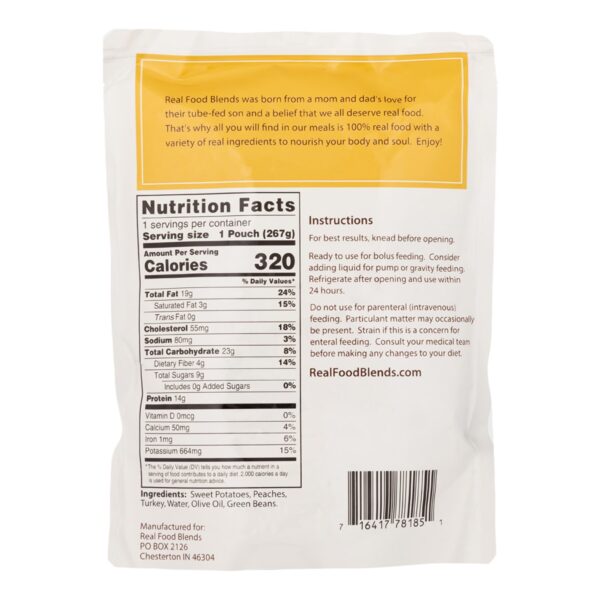 Real Food Blends* Turkey, Sweet Potatoes & Peaches Puree Blend for Tube Feeding, 9.4 oz Pouch - Image 2