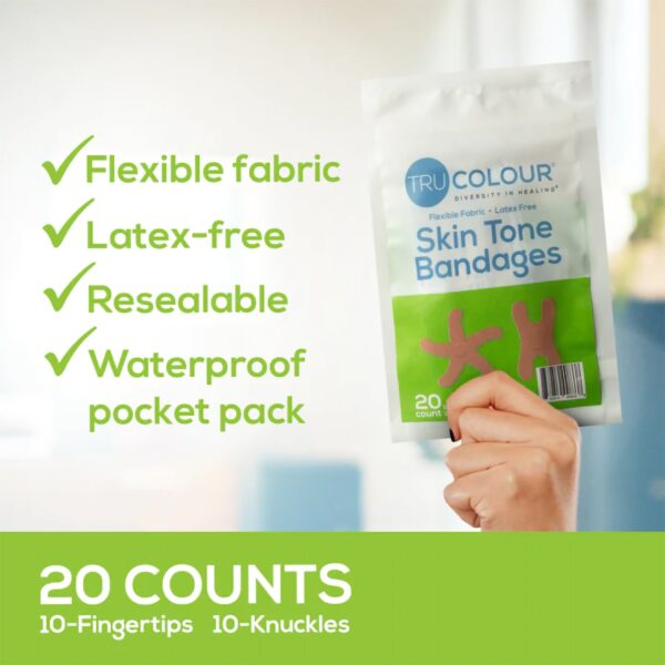 Tru-Colour Olive Adhesive Bandages for Knuckles and Fingertips * Waterproof Fabric Strips, Sterile, 20 Pack - Image 2