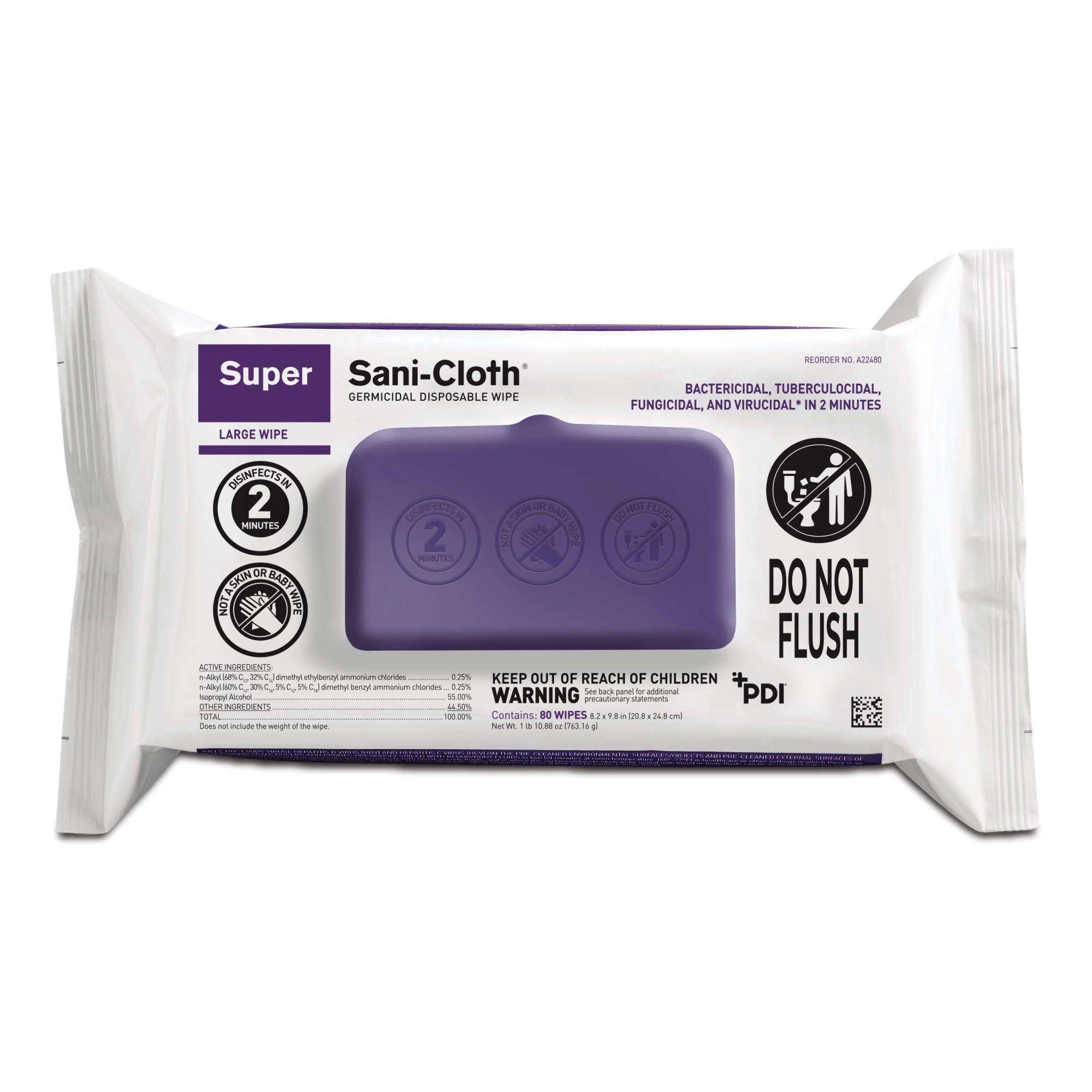 Super Sani-Cloth® Large Germicidal Disinfectant Wipes – Soft Pack, 80 Count