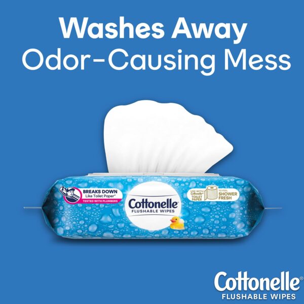 Cottonelle FreshCare Flushable Wipes – Biodegradable Plant-Based Personal Wipes, 42 Count Pack - Image 3