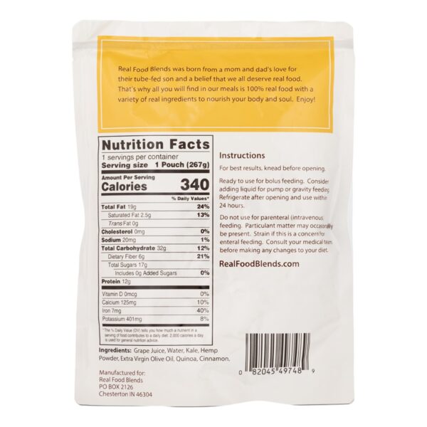 Real Food Blends Quinoa, Kale & Hemp Tube Feeding Pouch * 9.4 oz, Ready-to-Use Enteral Nutrition - Image 2
