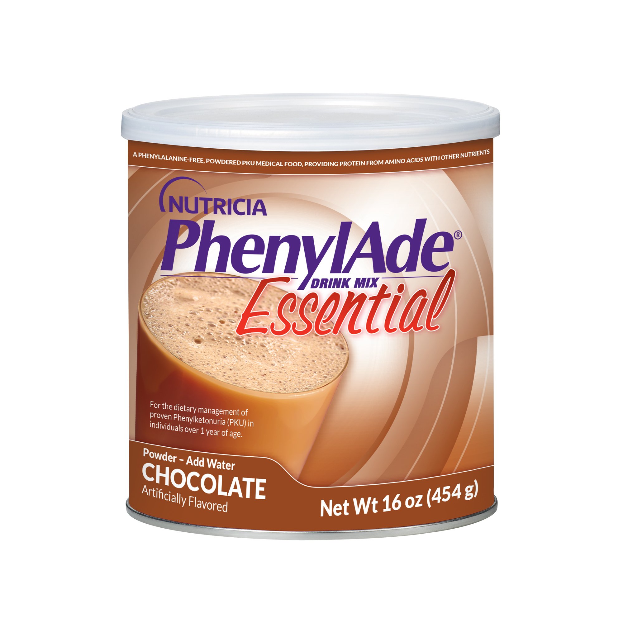 PhenylAde Essential DM Chocolate Oral Supplement Canister - 16 oz. (454g) for PKU Management