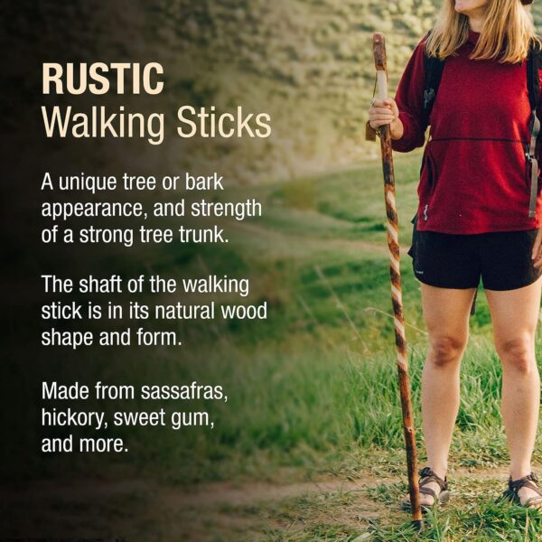 Brazos* Twisted Hickory Rustic Walking Stick, 41-Inch * Durable Hiking Cane with Wood Handle and 250 lb Capacity - Image 9