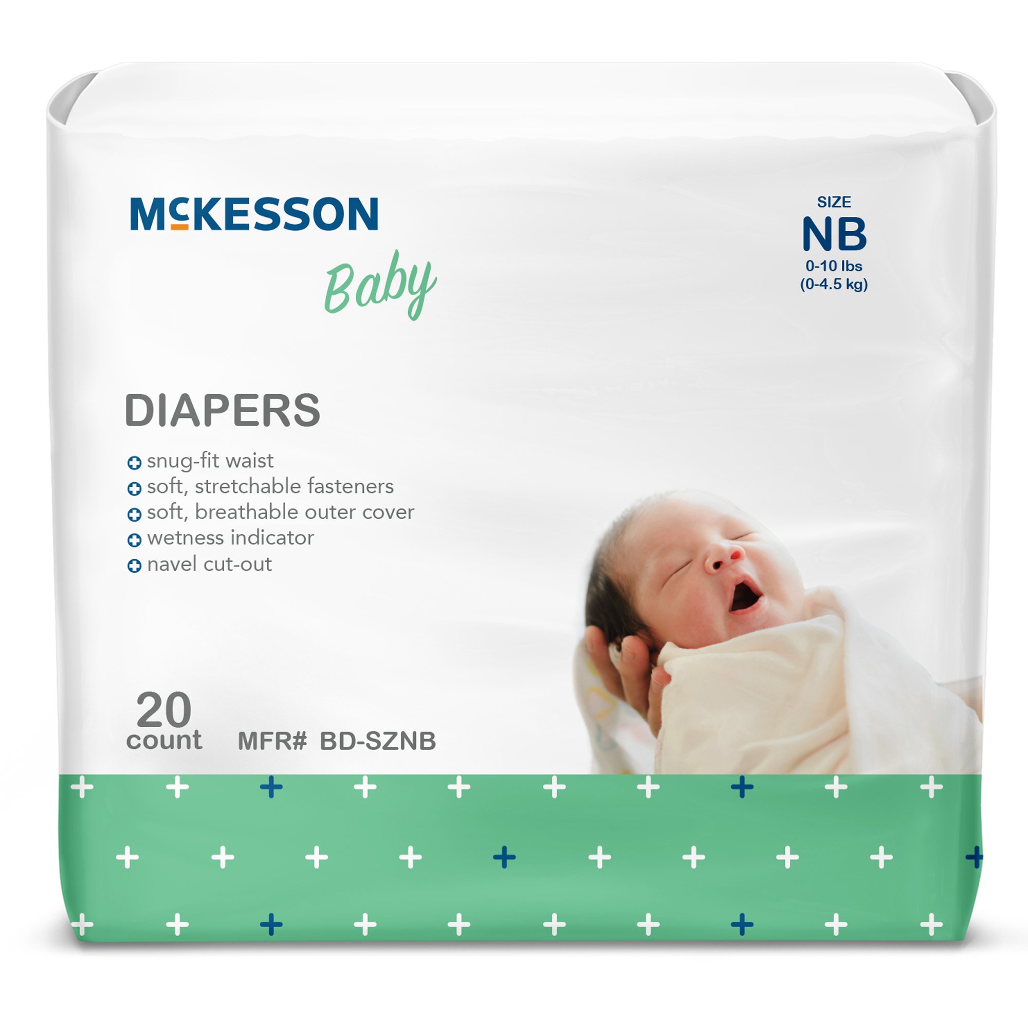 McKesson Baby Diapers Newborn (0-10 lbs), Heavy Absorbency, Refastenable Tabs, Cloth-like Backing
