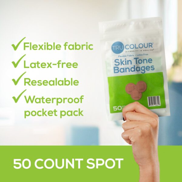 Tru-Colour Olive Adhesive Spot Bandages - Waterproof Fabric Wound Care (50 Pack) - Image 4