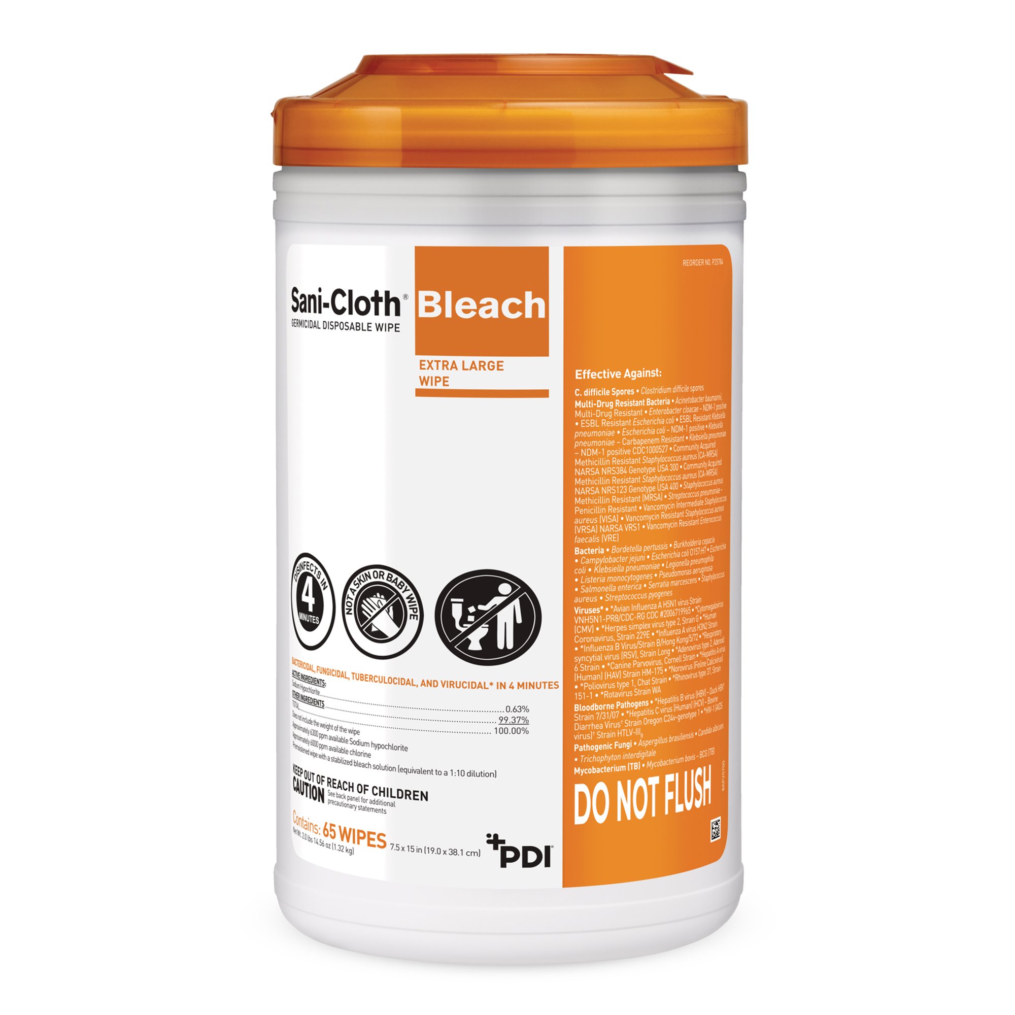 Sani-Cloth® Bleach Surface Disinfectant Wipes - 65 Count