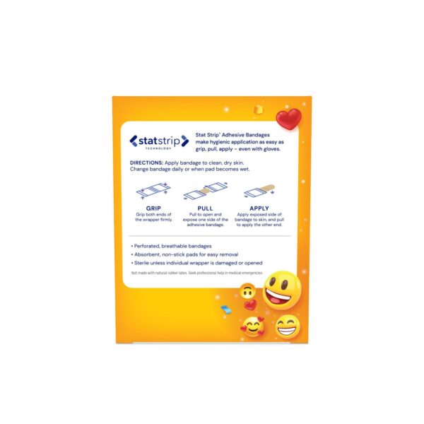 Stat Strip American? White Cross First Aid Emojis Kid Design Adhesive Bandage, 3/4 x 3 Inch - Image 4