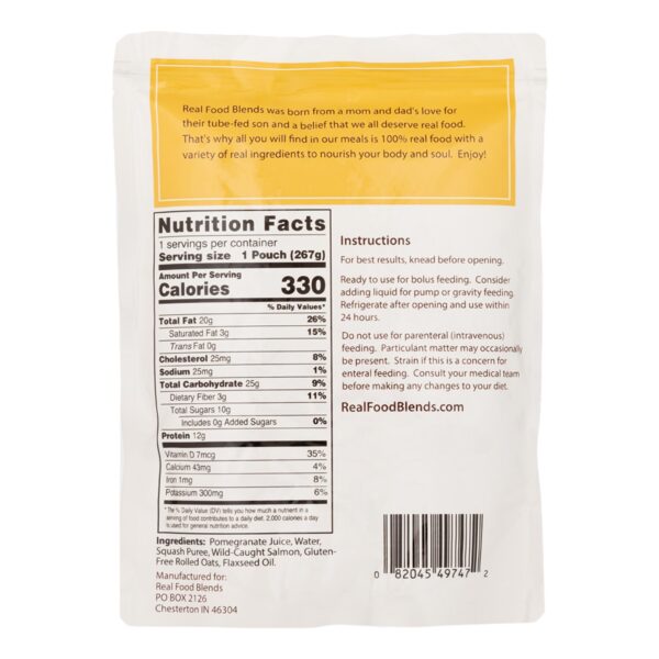 Real Food Blends Salmon, Oats & Squash Puree for Tube Feeding - 9.4 oz Pouch - Image 2