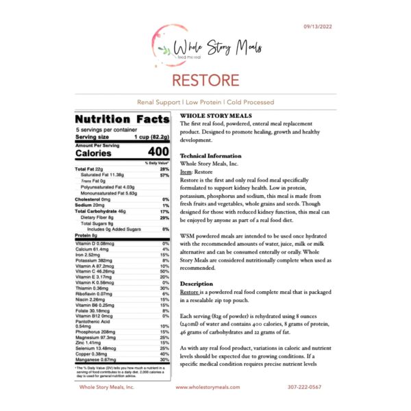 Whole Story Meals Restore Renal Support Powder * Kidney-Friendly Meal Replacement and Supplement - Image 2