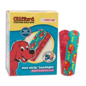 American White Cross Stat Strip Clifford the Big Red Dog Adhesive Bandages * 3/4 x 3 Inches, Sterile Kid Design