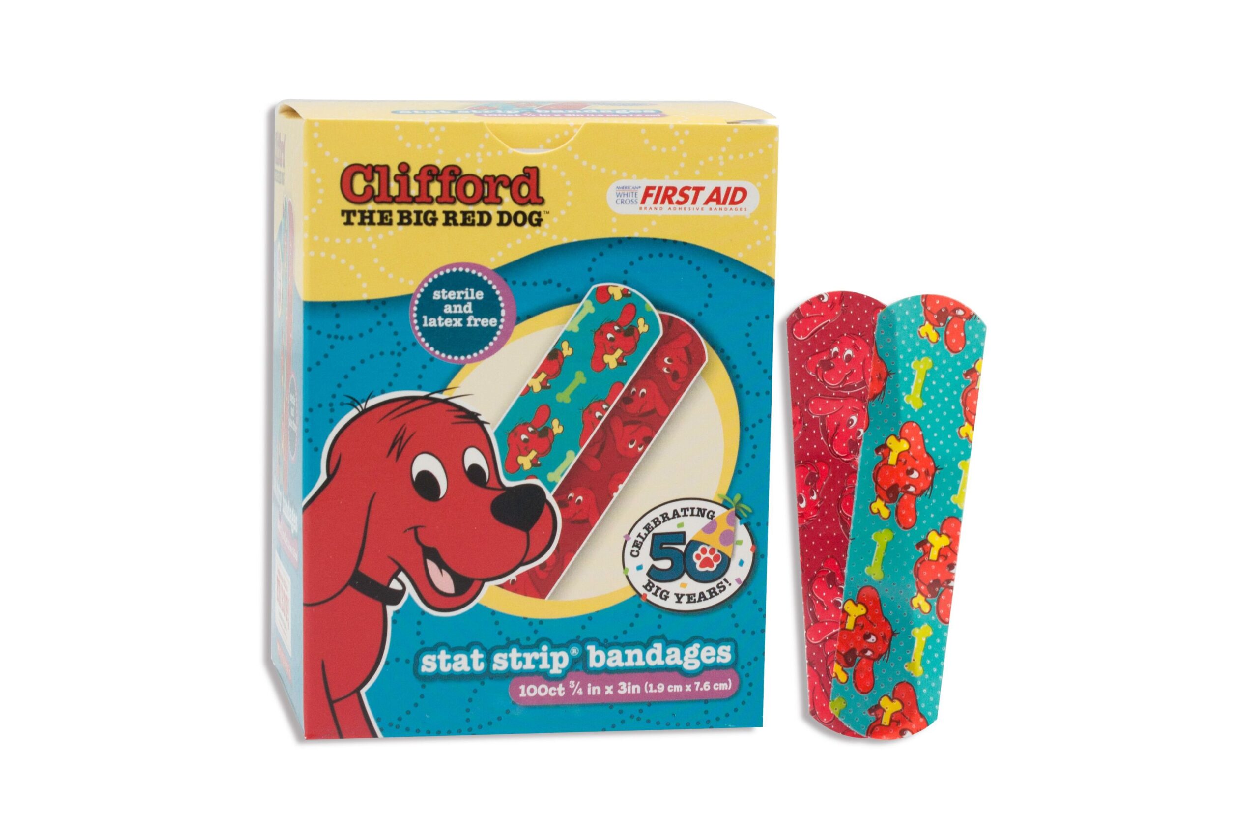 American White Cross Stat Strip Clifford the Big Red Dog Adhesive Bandages * 3/4 x 3 Inches, Sterile Kid Design