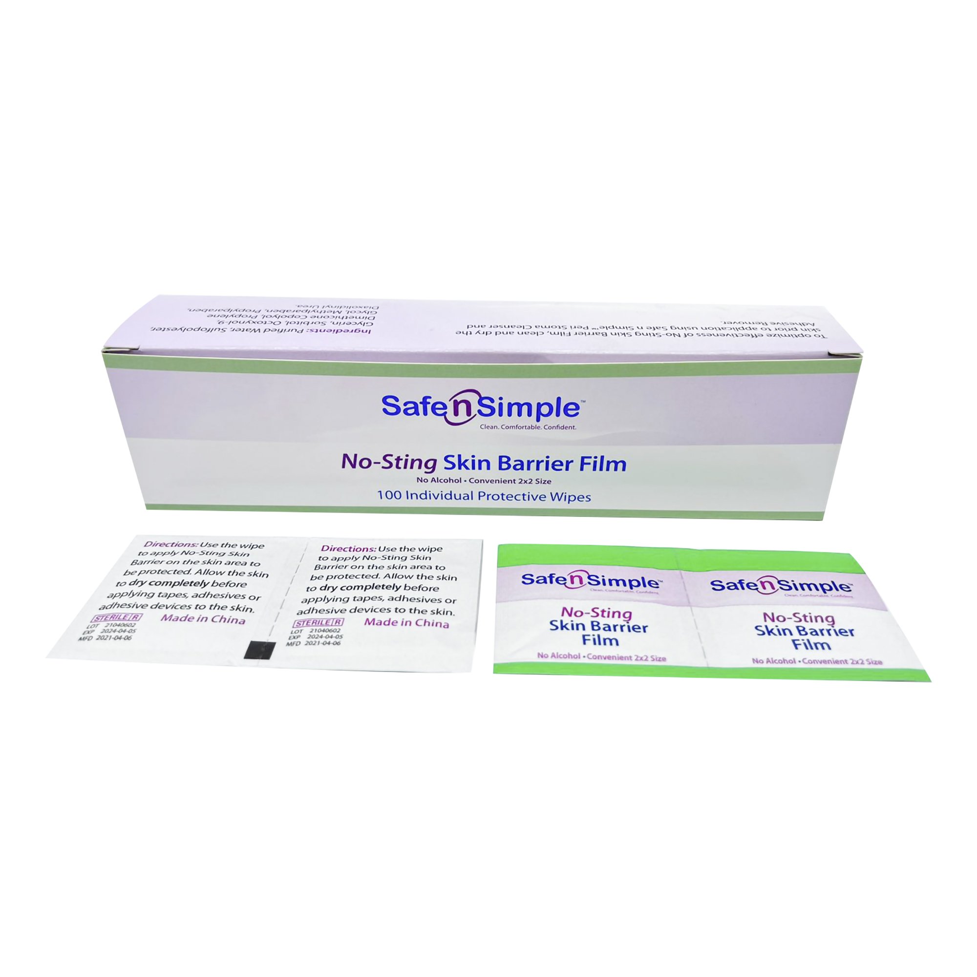 Safe N Simple™ No-Sting Skin Barrier Wipes - Sterile, Unscented, Alcohol-Free, 100 Count